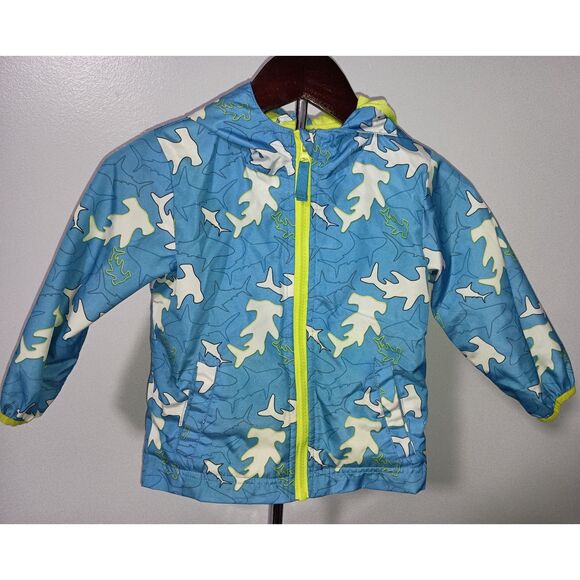 CAT & JACK:  Blue/White Fish Themed Full Zip-Up Rain Jacket, Size 2T - Picture 1 of 3